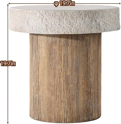 SUNBURY Outdoor Concrete Coffee Table, 20" W Patio Dining Table, Outdoor Table Round in Antique Beige Coffee Table for Patio, Garden, Backyard