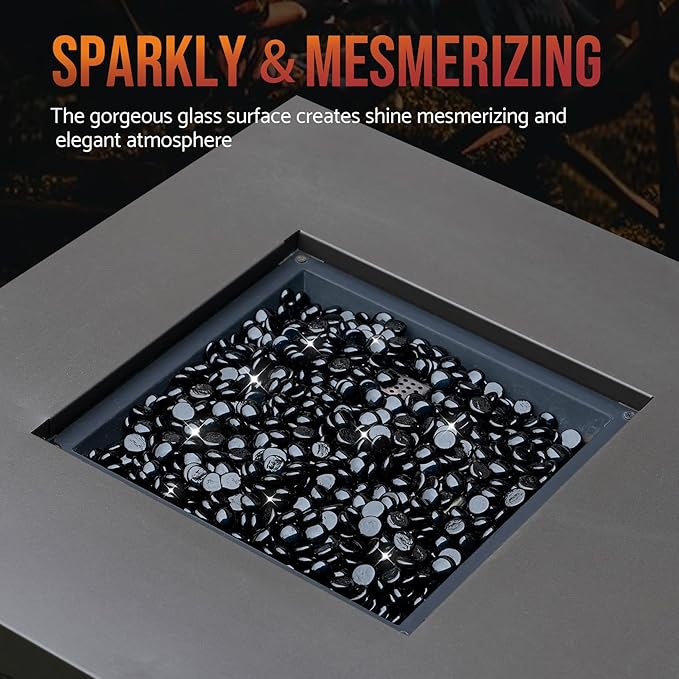 Skyflame 10-Pound Fire Glass Beads for Fire Pit Fireplace, 1/2-Inch Size Onyx Black Reflective Decorative Blended Fireglass Drops for Landscaping