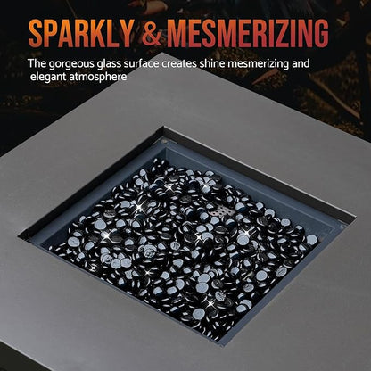 Skyflame 10-Pound Fire Glass Beads for Fire Pit Fireplace, 1/2-Inch Size Onyx Black Reflective Decorative Blended Fireglass Drops for Landscaping