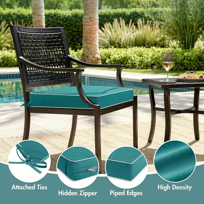 MIULEE Turquoise Outdoor Chair Cushions Set of 2, 19x19x3 Inch Waterproof Patio Seat Cushions for Outdoor Furniture Couch Sofa, 3 Year Color Fastness High Density Foam with Adjustable Ties