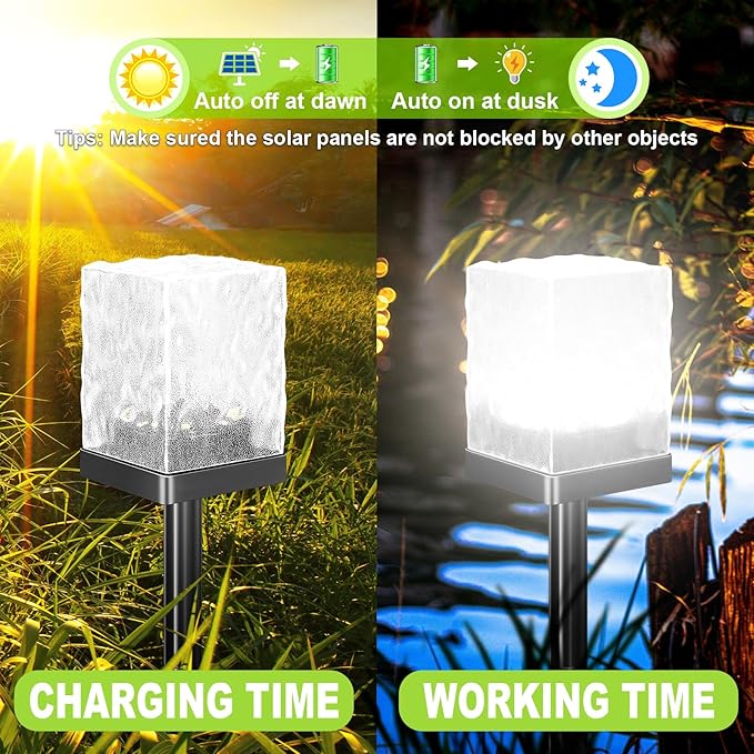 Solar Pathway Lights Outdoor, Waterproof Ground Light Featuring Crystal-Clear Ice Brick Aesthetic, Multi-use Landscape Decoration Lighting Solar Powered Garden Lawn Lamp (Cool White, 1 Pack)