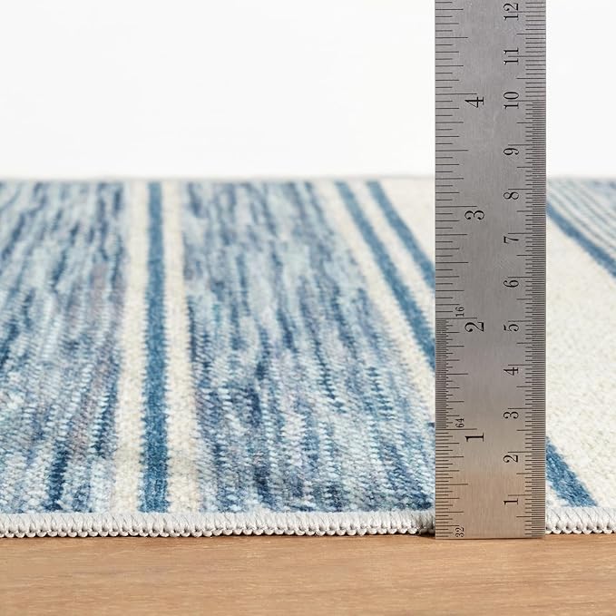 Dash & Albert Ellington Stripe Blue Machine Washable Rug, 6 X 9 Feet, Blue Stripe Pattern