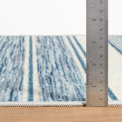 Dash & Albert Ellington Stripe Blue Machine Washable Rug, 6 X 9 Feet, Blue Stripe Pattern