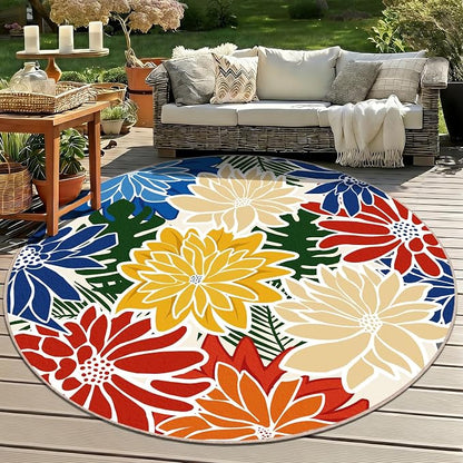 ZonLi Colorful Outdoor Rug 6x6Ft Waterproof Multicolored Indoor Area Rug Washable Outdoor Patio Rugs Tropical Floral Non Slip Outdoor Carpet for Living Room, Pool,Backyard,Deck,Camping