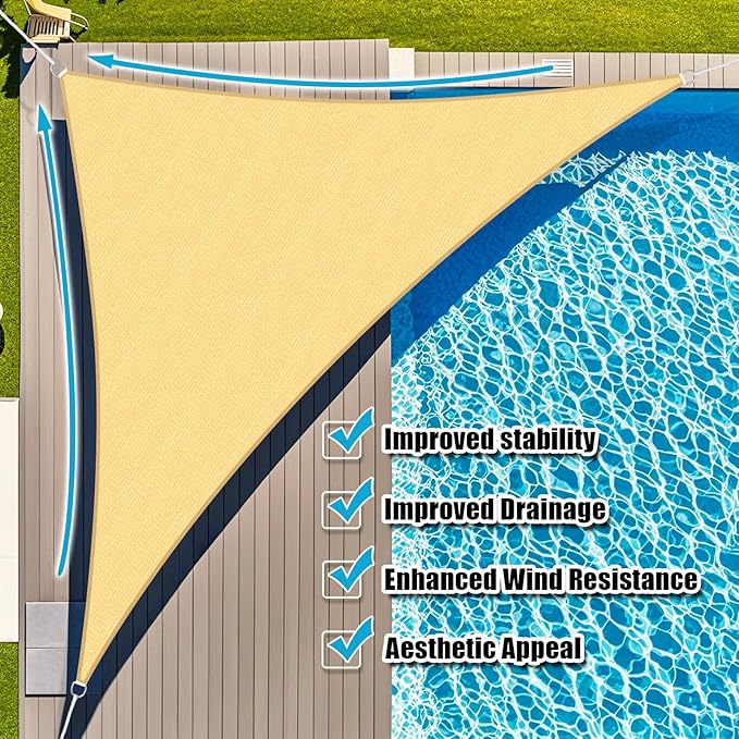 Amagenix Sun Shade Sail 9'X9'X9' Curved Edge Outdoor Shade Canopy Sand Breathable 95% UV Block Shade Cloth for Patio Garden Backyard (We Make Custom Size)