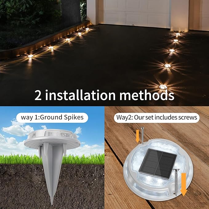VOLISUN Solar Deck & Driveway Lights, 12 Pack 2-in-1 Color (White/Warm White), Waterproof, Pathway Markers