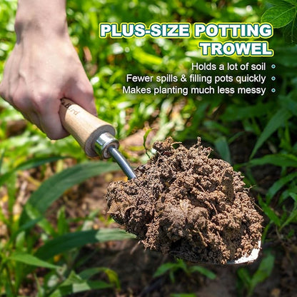 Berry&Bird Weeding Trowel, Multi- Use Hand Shovel with Serrated Blade Stainless Steel Garden Trowel Plus Size Potting Trowel with Wooden Handle for Transplanting, Digging, Measuring, Cutting Roots