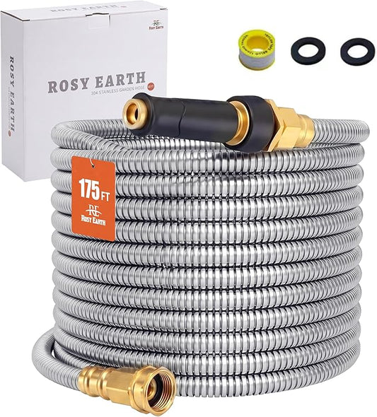 Rosy Earth Metal Garden Hose 175 FT - 304 Stainless Steel Water Hose 175 FT - Expandable Short Flexible Garden Hose,no Kink Explosion, no Bite