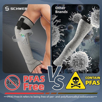 Schwer 2 Pairs PRO-SKIN ANSI A6 Cut Resistant Sleeves With 2.0 Detachable Hook and Loop Straps, Non-PFAS, High Risk Cut Protection Arm Sleeve, Gardening Sleeves, Protective Sleeve for Arms