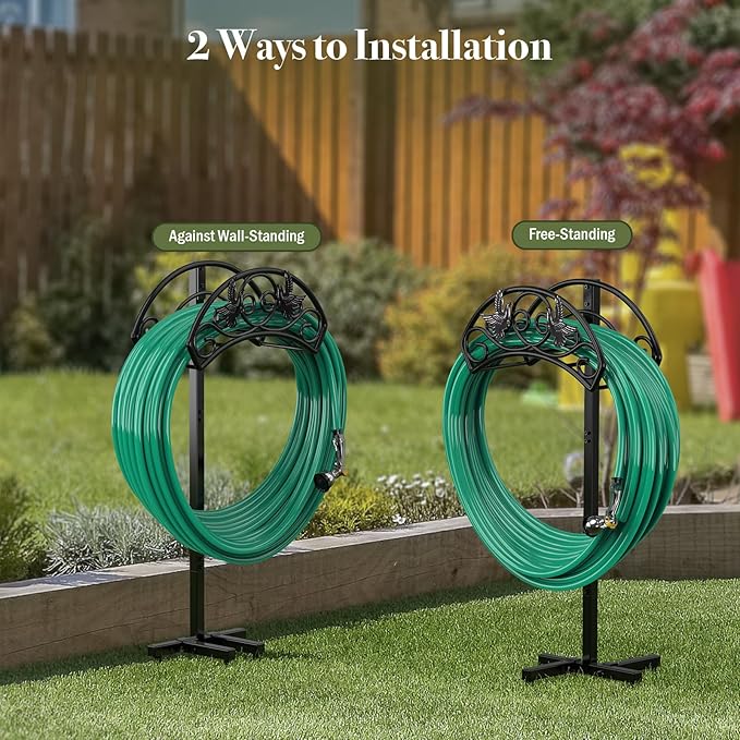 Winpull Garden Hose Holder Detachable, Heavy Duty Metal Water Hose Hanger Freestanding Hose Organizer Hose Holders for Outside (Black)