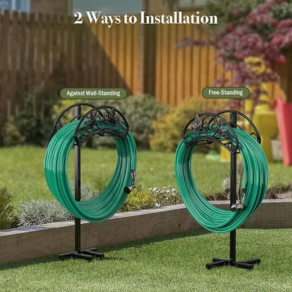 Winpull Garden Hose Holder Detachable, Heavy Duty Metal Water Hose Hanger Freestanding Hose Organizer Hose Holders for Outside (Black)