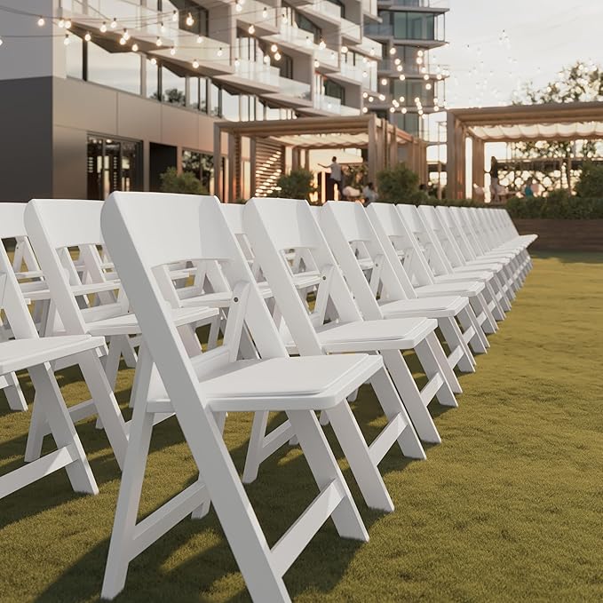 Flash Furniture Hercules Tucker Commercial White Resin Folding Chair - Lightweight, Vinyl Padded Removable Seat, Indoor Outdoor Use, Event & Wedding Ready, Set of 2