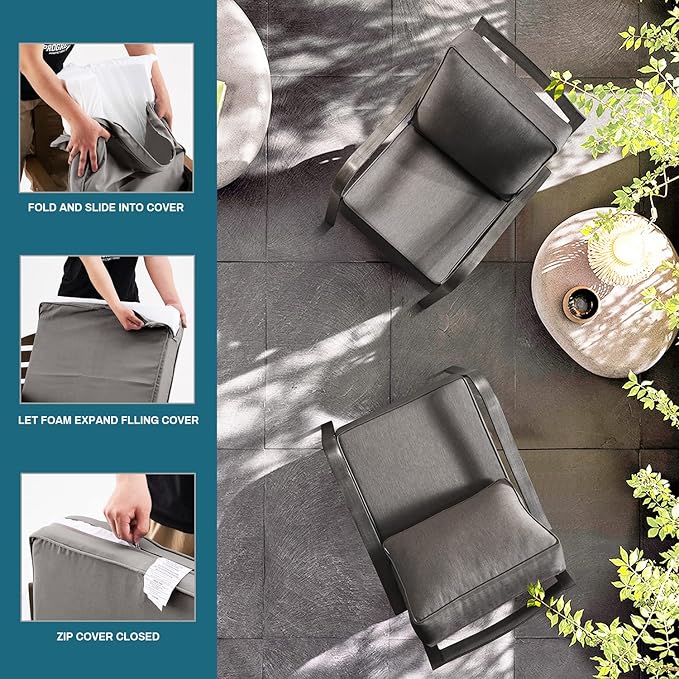 ARTPLAN Olefin 24x24 Deep Seat Patio Cushions for Outdoor Furniture,Extra 6 inch Thick,Back 18"x24",Removable,Replacement,Solid/Floral,Outdoor/Indoor,Grey