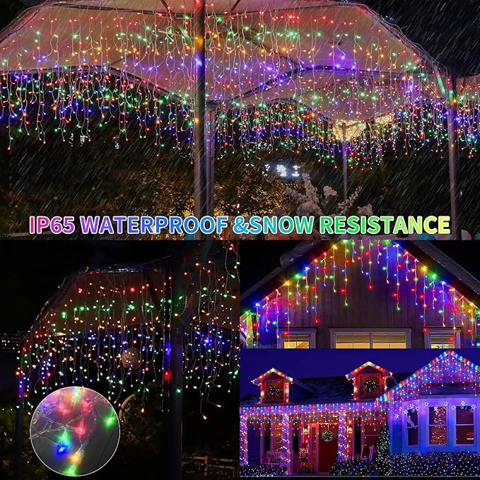Solar Icicle Christmas Lights Outdoor - 82Ft 660 LED Multi-color Icicle Lights Outdoor Solar Powered with Remote, Color Changing Solar Icicle String Lights Waterproof for Outside Roof House Yard Decor
