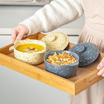 4-Piece 10 Oz Mini Ceramic Cocotte Set with Lids & Handles - Oven-Safe Casserole Dishes Ideal for Souffle, Soup, Cobbler & More, Stoneware Baking Ramekins, Yellow