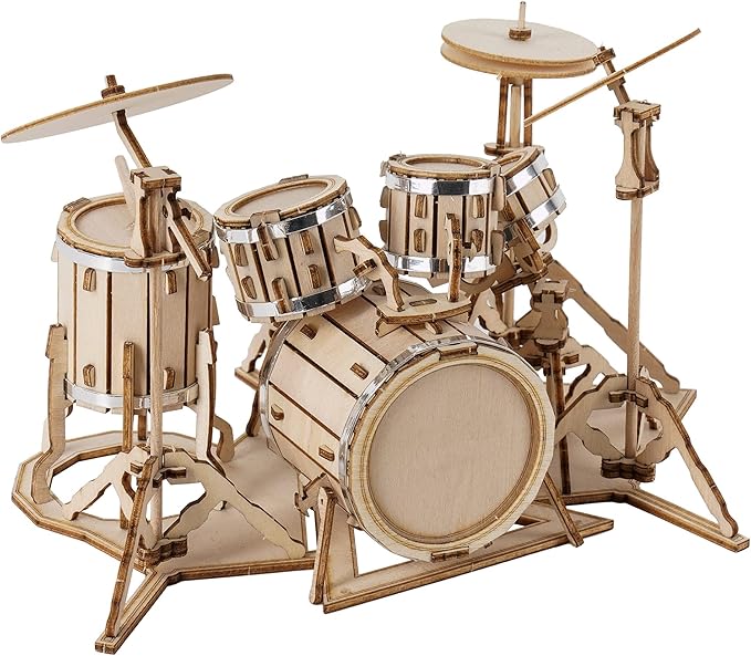 ROBOTIME Wooden Craft Kits for Kids 3D Wooden Puzzle DIY Model Drum Kit to Build for Boys Adorable Home Decoration for Teens