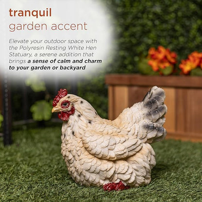Alpine Corporation WFM100HH-WT 8" Life-Like Resting Hen Garden Statue – Indoor Outdoor Rustic White Hen Sculpture, Durable Weather-Resistant Polyresin for Yard, Patio, Porch, Pathway, or Home Décor