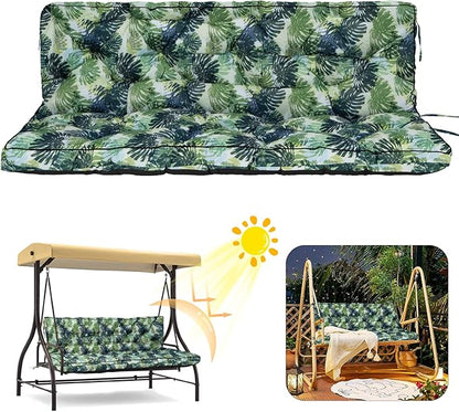 2/3 Seater Swing Replacement Cushion, Waterproof Porch Swing Cushions with Backrest, Thickened Bench Cushions for Outdoor Furniture, for Outdoor Patio Swing (Palm Leaves, 63 * 40in)