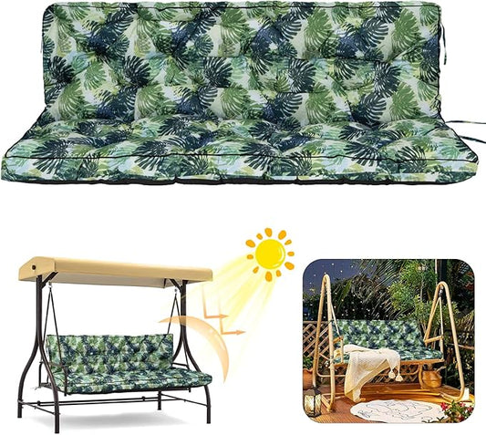 2/3 Seater Swing Replacement Cushion, Waterproof Porch Swing Cushions with Backrest, Thickened Bench Cushions for Outdoor Furniture, for Outdoor Patio Swing (Palm Leaves, 63 * 40in)