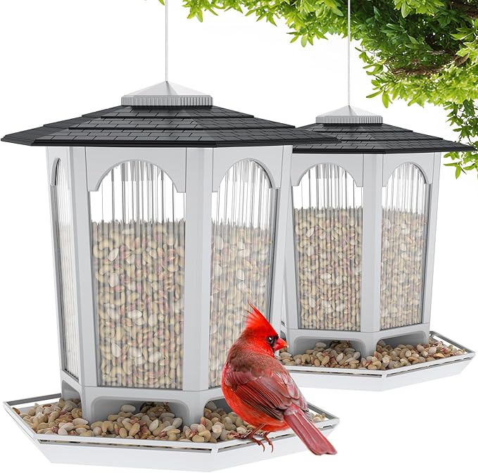 MrCrafts Nature 2 Pcs Haning Bird Feeder for Outdoors, Wild Bird Feeders for Outside, Fits for Cardinals, Unique Bird Watching Gift, Standard White, Large Size(2 Pcs)