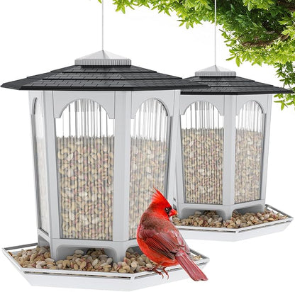 MrCrafts Nature 2 Pcs Haning Bird Feeder for Outdoors, Wild Bird Feeders for Outside, Fits for Cardinals, Unique Bird Watching Gift, Standard White, Large Size(2 Pcs)