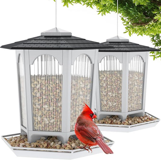 MrCrafts Nature 2 Pcs Haning Bird Feeder for Outdoors, Wild Bird Feeders for Outside, Fits for Cardinals, Unique Bird Watching Gift, Standard White, Large Size(2 Pcs)