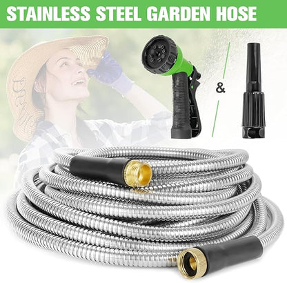 TVKB Metal Garden Hose Stainless Steel Metal water Hose Super Tough & Flexible Water pipe Lightweight, Crush Resistant Aluminum Fittings, Kink & Tangle Free, Rust Proof (50FT)
