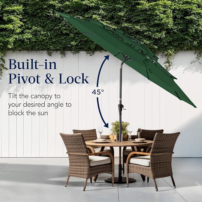 Best Choice Products 10ft 3-Tier Market Patio Umbrella, Outdoor Sun Shade with Tilt, Crank Lift, 8 Ribs for Backyard, Deck, Poolside – Green