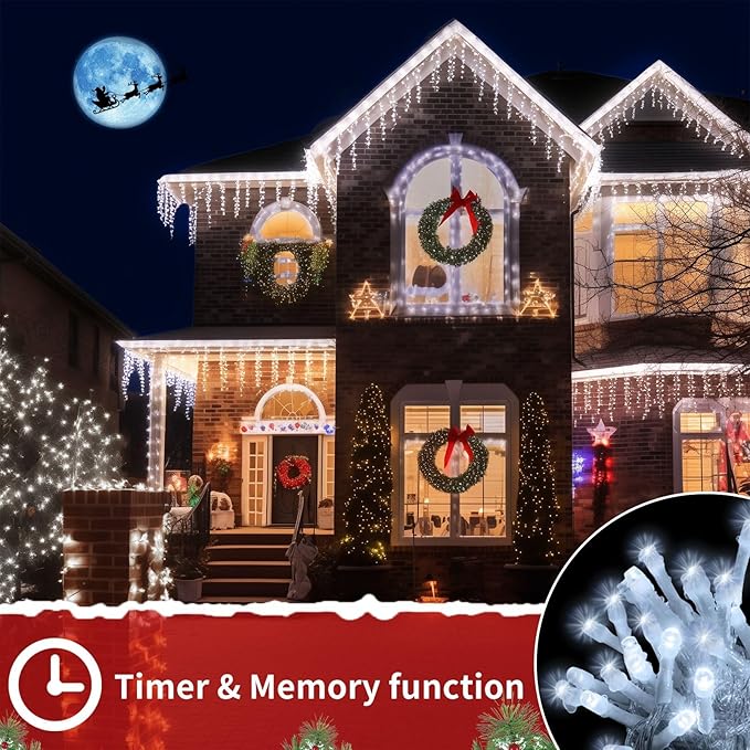 Icicle Christmas Lights for Outside - 65Ft 506 LED Plug-in Icicle String Lights Outdoor Decorations with Remote,Waterproof, Cool White Christmas Icicle Lights for House Bedroom Balcony Decor