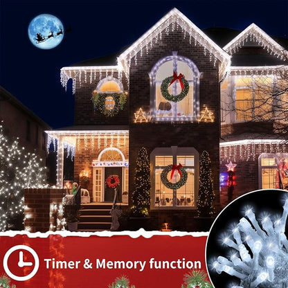 Icicle Christmas Lights for Outside - 65Ft 506 LED Plug-in Icicle String Lights Outdoor Decorations with Remote,Waterproof, Cool White Christmas Icicle Lights for House Bedroom Balcony Decor