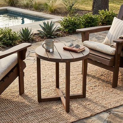 Christopher Knight Home Jara Outdoor Round Side Table, Slat Panel Small Coffee Table, Acacia Wood Side Desk for Backyard Balcony Garden, Weather Resistant Patio End Table, Dark Oak