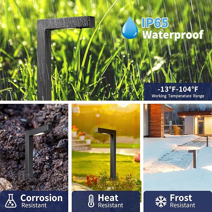 Gardenreet Landscape Path Lights Brass, 12V Low Voltage Pathway Lights Wired, Outdoor Garden Lights LED Waterproof, L Shape Black for Yard Walkway Driveway with 3W 270LM 2700K G4 Bulb