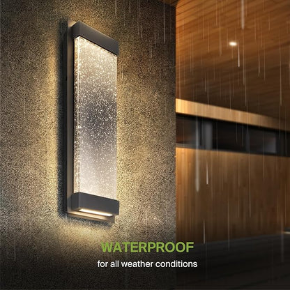 ASD LED 18" Bubble Glass Wall Light Fixture, Outdoor & Indoor Seeded Sconce | 3CCT, Waterproof, Dimmable, Up-Down Glow, ETL Listed | 22W 520LM 3000-5000K 100-277V | Porch Lighting | Black, 2 Pack