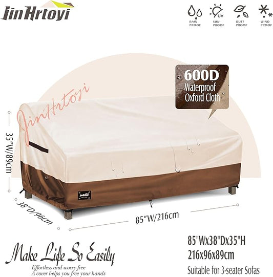 3-seater Outdoor Couch Cover,85"Wx38"Dx35"H Patio Sofa Cover,100% Waterproof Heavy Duty Patio Furniture Covers,Beige&Brown
