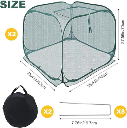 EATAKWARD 2 PCS Foldable Plant Protector, 35" x 35" x 27.5" Pop-Up Mesh Cover, Bird Betting for Garden, Garden Bed Cover for Outdoor Vegetables, Fruits, and Flowers