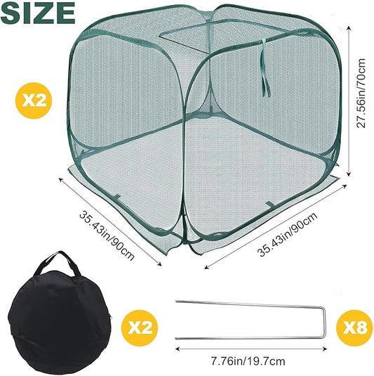 EATAKWARD 2 PCS Foldable Plant Protector, 35" x 35" x 27.5" Pop-Up Mesh Cover, Bird Betting for Garden, Garden Bed Cover for Outdoor Vegetables, Fruits, and Flowers