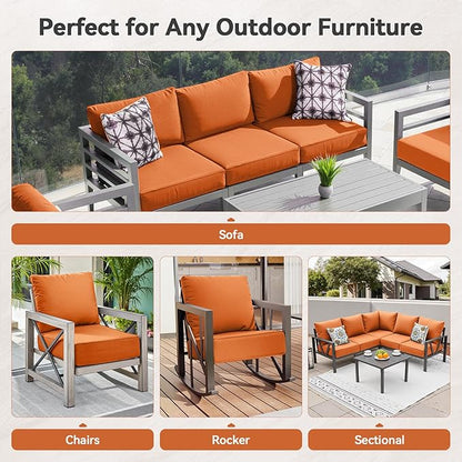 Luxury 6" Outdoor Cushions for Patio Furniture, 24x24x6" Thick Seat Cushion Set of 9, Fade Resistant Couch Chair Replacement Cushions High Density Deep Wicker Chair Cushion w/ Removable Cover, Orange
