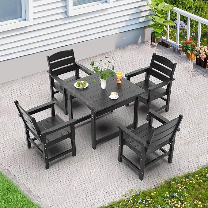 Patio Dining Chair Set of 2, Poly Lumber Outdoor Dining Chairs, Weather Resistant HIPS Outdoor Chairs for Pool, Deck, Backyard, Garden, Fire Pit Seating, Black