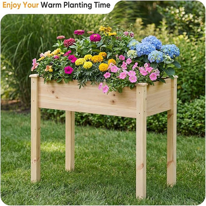 NEWBULIG Raised Garden Bed with Legs 34x18x30in,Elevated Wood Planter Box Stand for Outdoors Garden Balcony Courtyard, Natural Wood 400 Pound Capacity, for Planting Herbs Flowers Vegetables