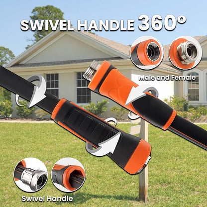Giraffe Tools Garden Hose 50ft x 5/8", Water Hose Heavy Duty, Flexible with Hose Splitter, Nozzle and Yard Sprinkler, Lightweight Hybrid Hose with Swivel Handle, Male to Female Fittings, Burst 600 PSI