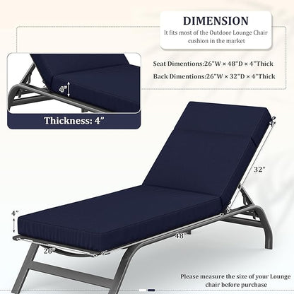 Chaise Lounge Cushions Outdoor, 80" L X 26" W X 4" D Lounge Chair Cushions for Outdoor Furniture, High-Density Foam Outdoor Chaise Cushion-Waterproof Fade-Resistant ThickPatio lounge chair cushion