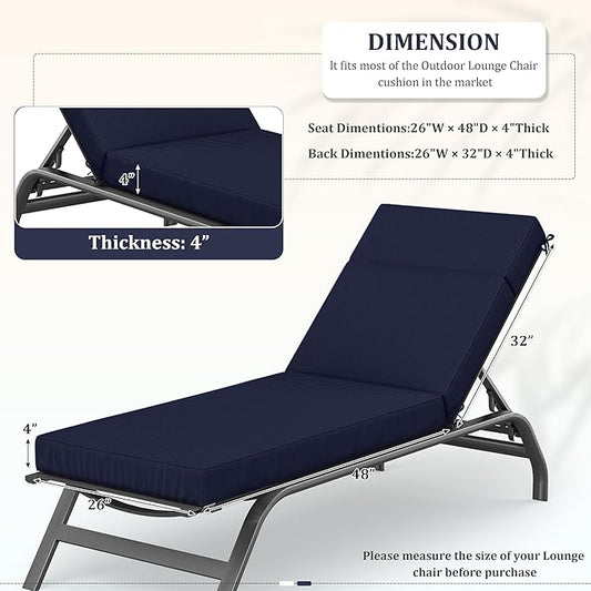 Chaise Lounge Cushions Outdoor, 80" L X 26" W X 4" D Lounge Chair Cushions for Outdoor Furniture, High-Density Foam Outdoor Chaise Cushion-Waterproof Fade-Resistant ThickPatio lounge chair cushion