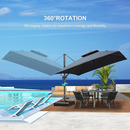 PURPLE LEAF Cantilever Patio Umbrella Outdoor Aluminum Offset Square Umbrella Windproof Heavy Duty Hanging Outside Umbrella for Deck Pool Garden