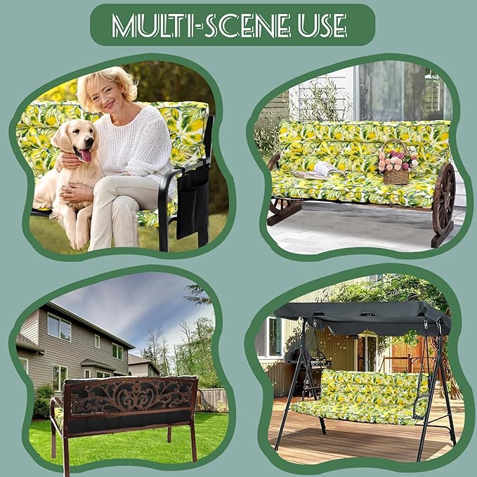Replacement Cushions for Swing, Swing Cushions 3 Seater Replacement, Waterproof Thicken Washable Pad Cushion for Outdoor Indoor Furniture Swing Patio (Lemon Yellow, 40x63 inch)