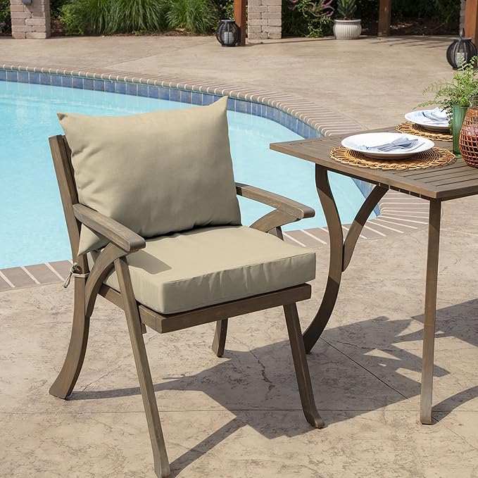 Arden Outdoor Dining Chair Cushion, 21 x 21, Rain-Proof, Fade Resistant 21 x 21, Tan Leala