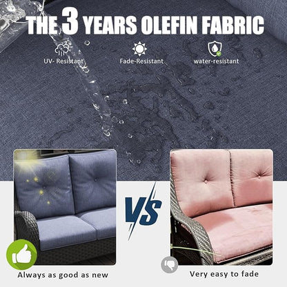 LayinSun 9-Piece Outdoor Patio Furniture Set - Rattan Wicker Sectional Swivel Rocker Chairs with Ottomans, Single Chairs and Coffee Table