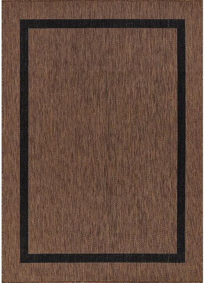 Bordered Outdoor Rug 5x7 Washable Outside Carpet for Indoor Patio Porch Waterproof Easy Cleaning Non Shedding Area Rugs Nut Brown - Black 5 x 7