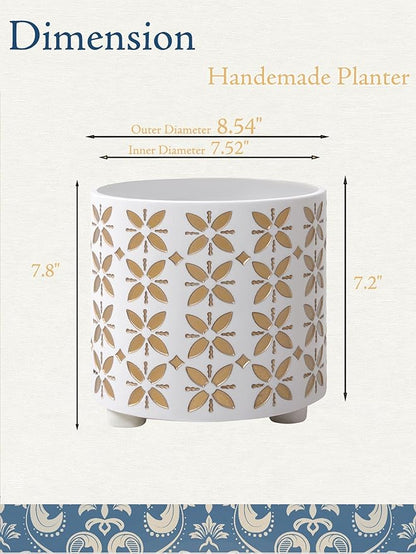 8 Inch Plants Pot, Planter for Indoor Plant, Indoor & Outdoor Flowerpot with Drainage Hole - for Decoration of Home Garden & Terrace, White & Gold