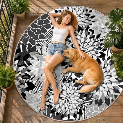 ZonLi Colorful Outdoor Rug 6x6Ft Waterproof Multicolored Indoor Area Rug Washable Outdoor Patio Rugs Tropical Floral Non Slip Outdoor Carpet for Living Room, Pool,Backyard,Deck,Camping
