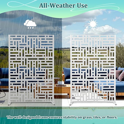 Metal Privacy Screen Outdoor Privacy Screen, Freestanding Fence Panel for Outside, 72''H×47''W, Decorative Screen Panel for Backyard/Patio/Deck